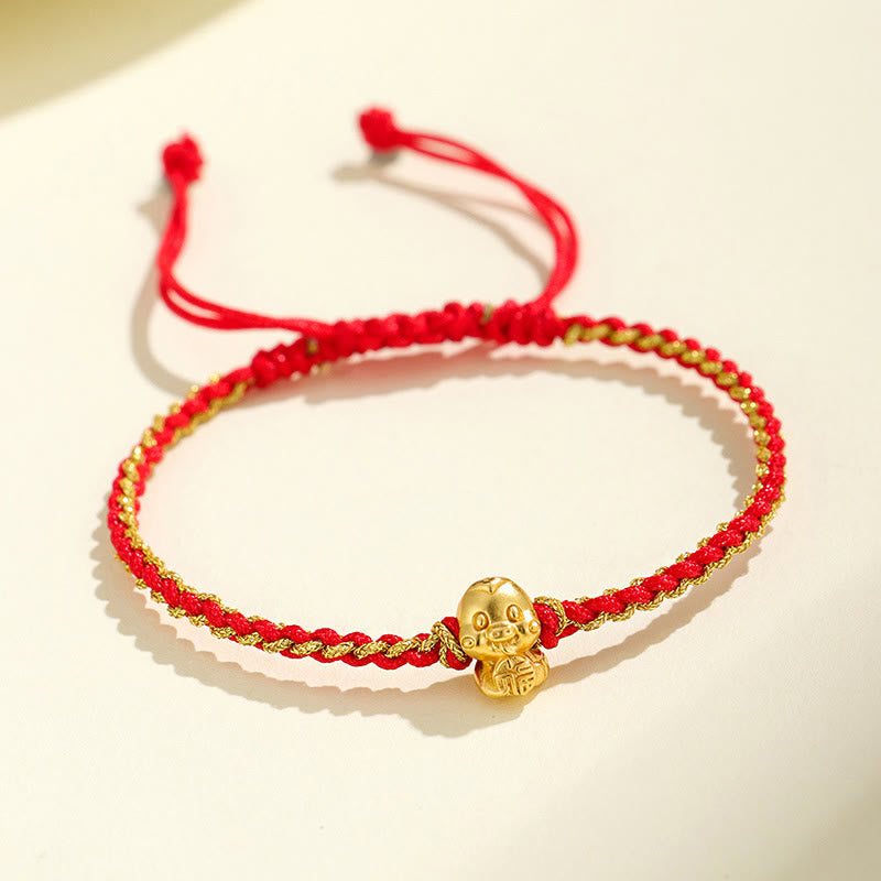 999 Sterling Silver Golden Snake Red String Bracelet for Protection