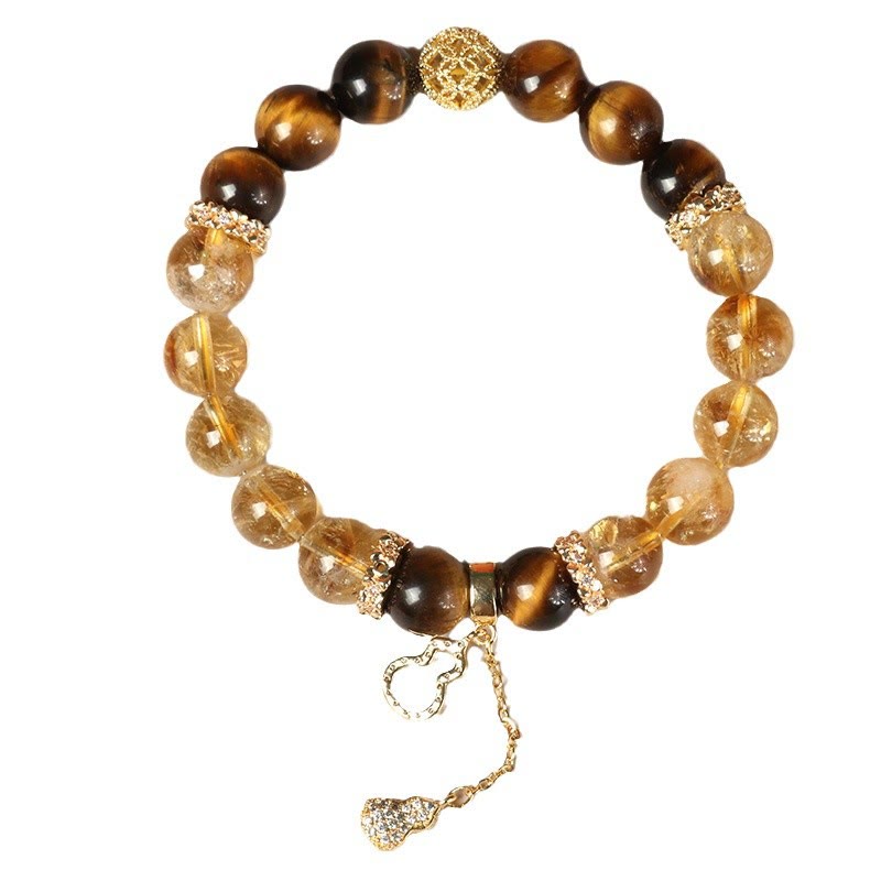 10mm Tiger Eye Citrine Fortune Gourd Strength Bracelet