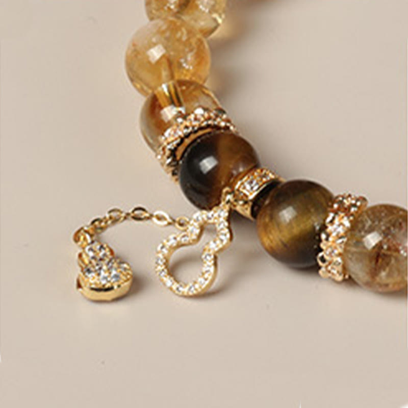 10mm Tiger Eye Citrine Fortune Gourd Strength Bracelet