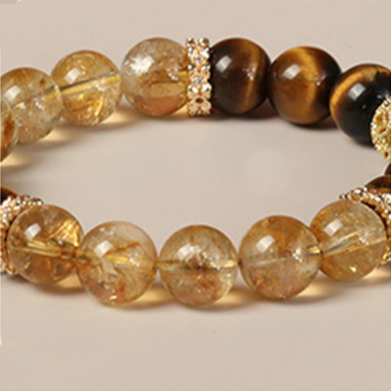 10mm Tiger Eye Citrine Fortune Gourd Strength Bracelet