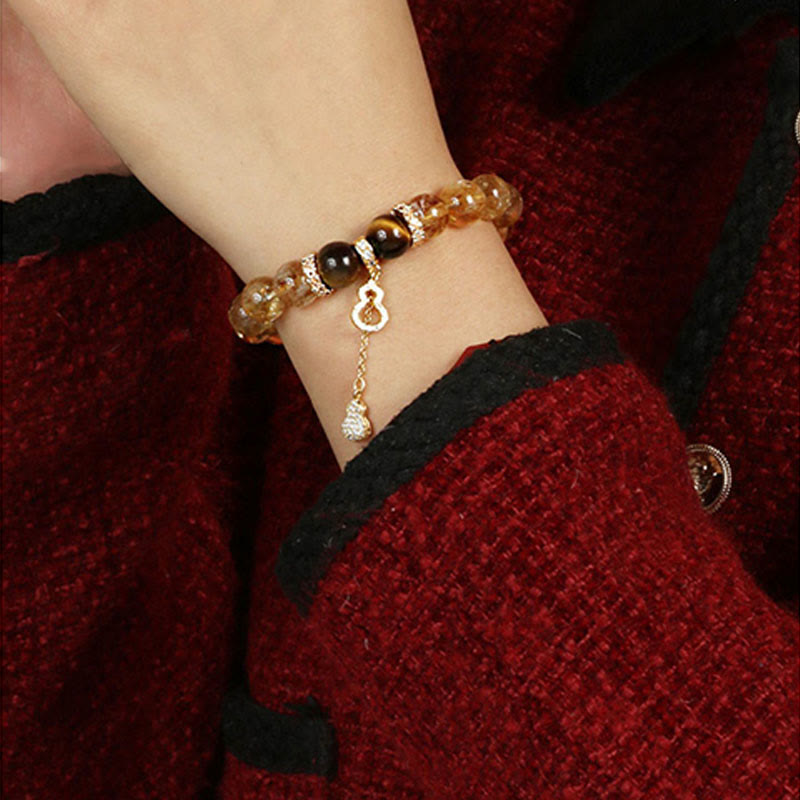 10mm Tiger Eye Citrine Fortune Gourd Strength Bracelet
