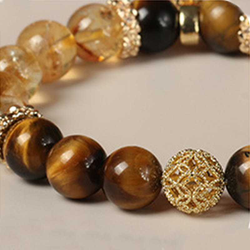10mm Tiger Eye Citrine Fortune Gourd Strength Bracelet