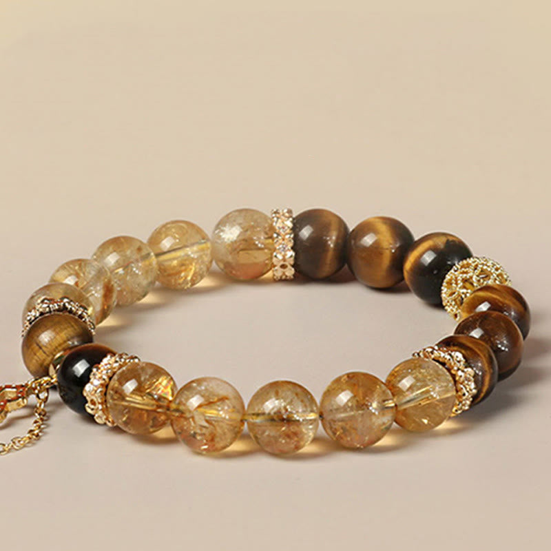 10mm Tiger Eye Citrine Fortune Gourd Strength Bracelet