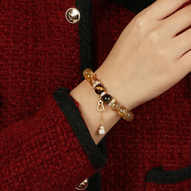 10mm Tiger Eye Citrine Fortune Gourd Strength Bracelet