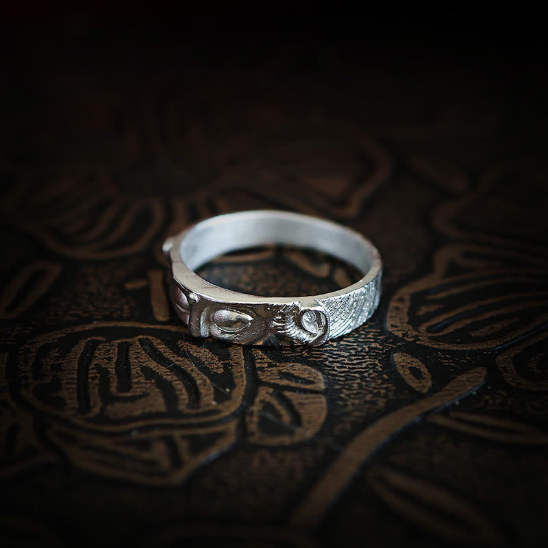 999 Sterling Silver Buddha Eyes Protection Ring