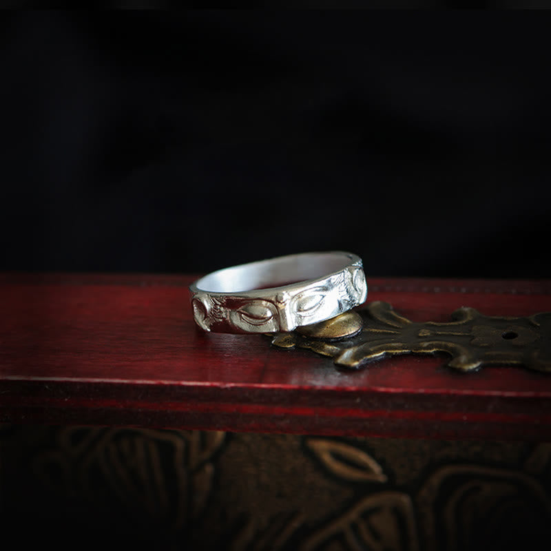 999 Sterling Silver Buddha Eyes Protection Ring