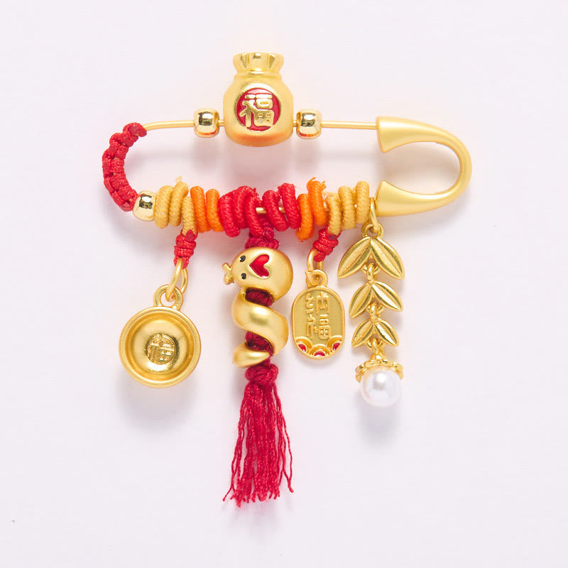 Copper Year of the Snake Fu Bowl Lucky Fortune Brooch