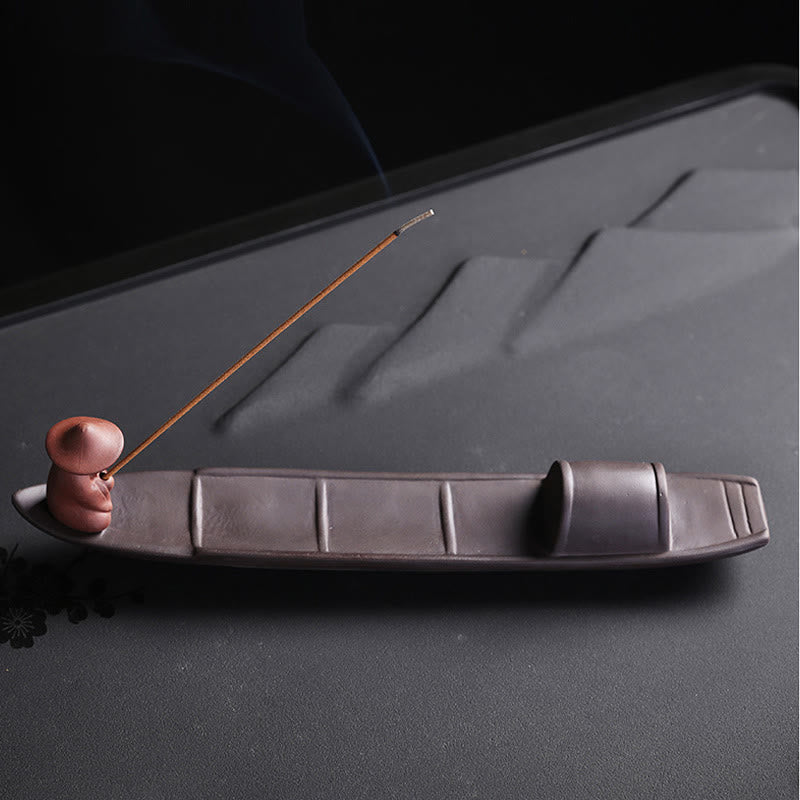 Purple Clay Fisherman Boat Incense Burner for Peace & Healing