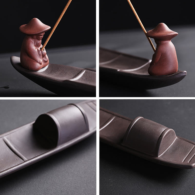 Purple Clay Fisherman Boat Incense Burner for Peace & Healing
