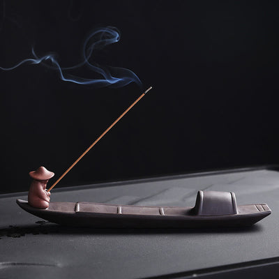 Purple Clay Fisherman Boat Incense Burner for Peace & Healing