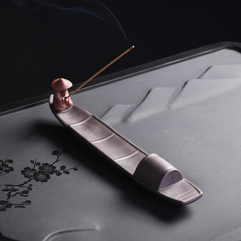 Purple Clay Fisherman Boat Incense Burner for Peace & Healing