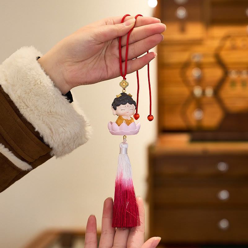 Lotus Avalokitesvara Bouddha Fu Voiture Suspendue 34cm