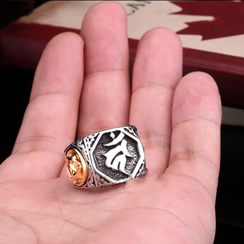 Unisex Titanium Steel Spiritual Balance Ring with Sanskrit Sword Sign