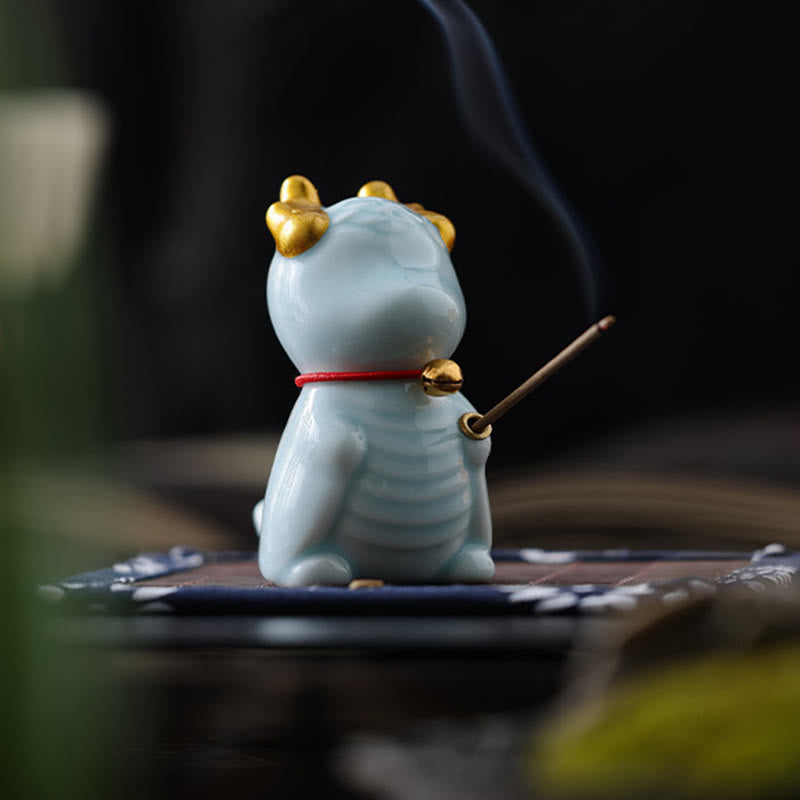 Ceramic Dragon Bell Incense Burner for Meditation & Balance