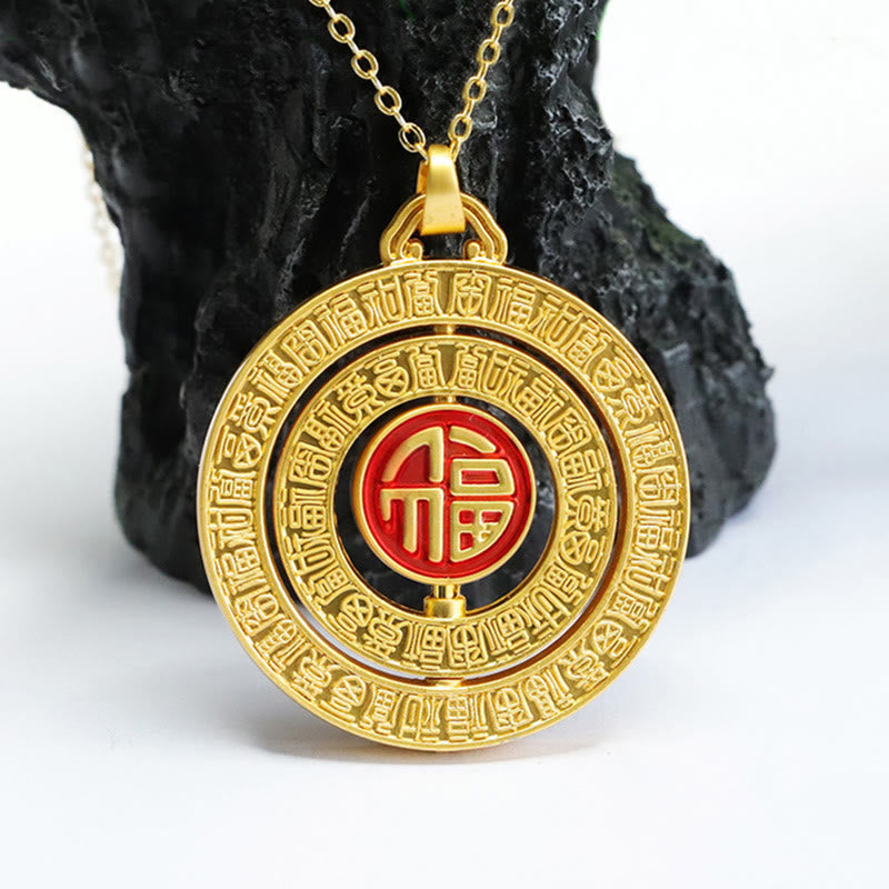 Collier pendentif rotatif en jade Hetian de 10 mm, « Cent bénédictions »