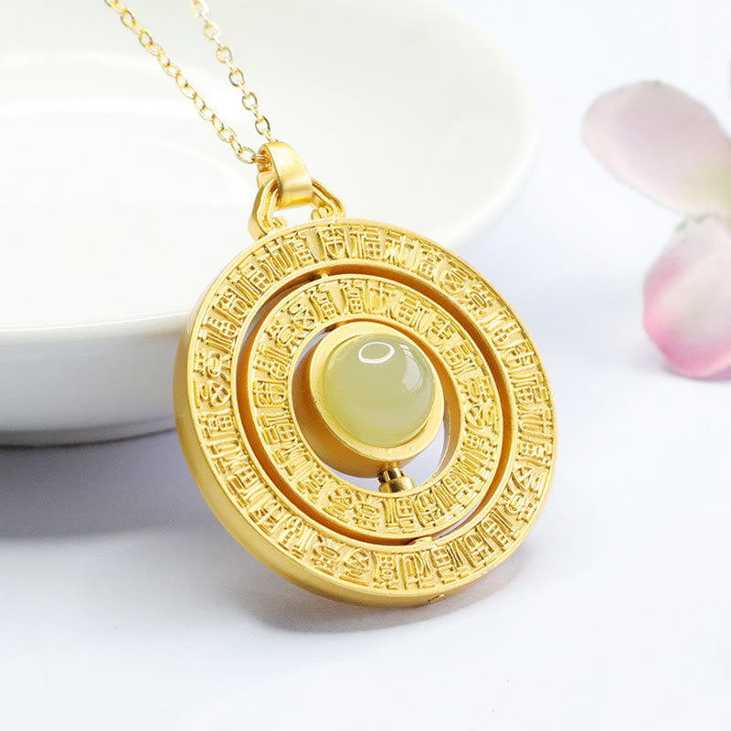 Collier pendentif rotatif en jade Hetian de 10 mm, « Cent bénédictions »