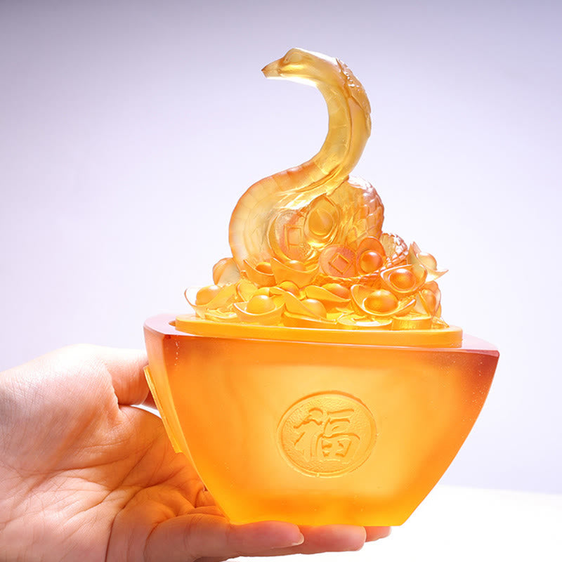 11.5cm Liuli Snake Fu Character Feng Shui Art Decor