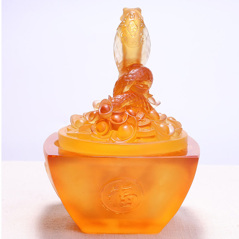 11.5cm Liuli Snake Fu Character Feng Shui Art Decor
