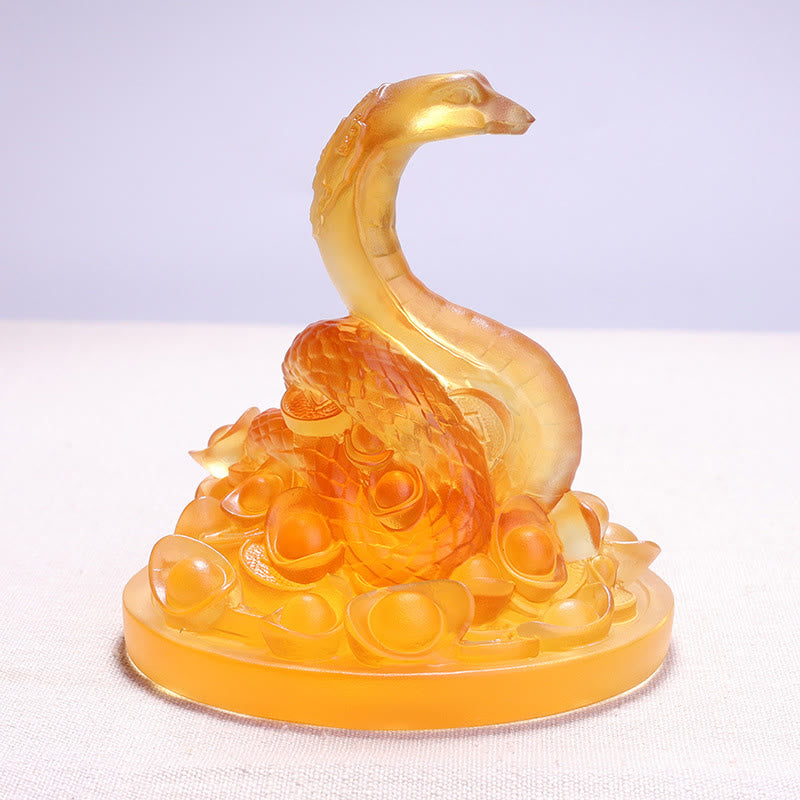 11.5cm Liuli Snake Fu Character Feng Shui Art Decor