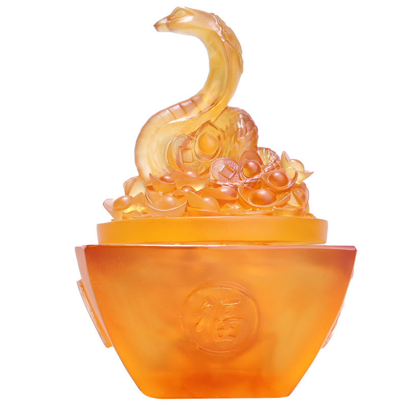 11.5cm Liuli Snake Fu Character Feng Shui Art Decor