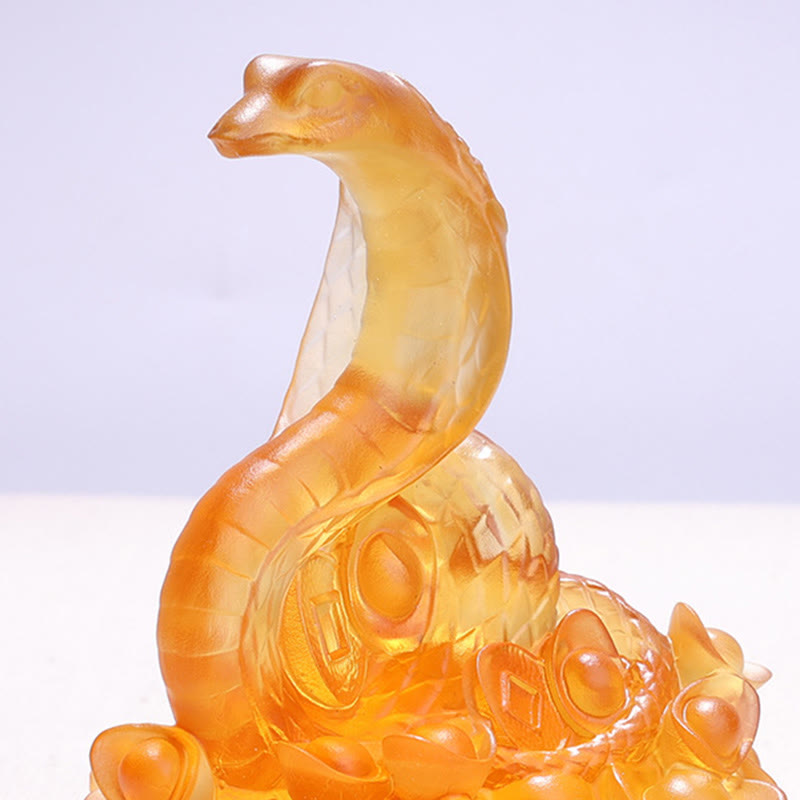 11.5cm Liuli Snake Fu Character Feng Shui Art Decor