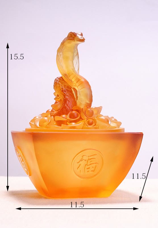 11.5cm Liuli Snake Fu Character Feng Shui Art Decor