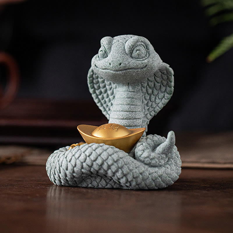 Lingot d'or Serpent Zodiaque chinois Décoration d'intérieur 10x8,7cm