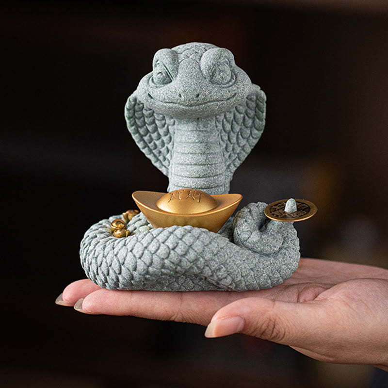 Lingot d'or Serpent Zodiaque chinois Décoration d'intérieur 10x8,7cm