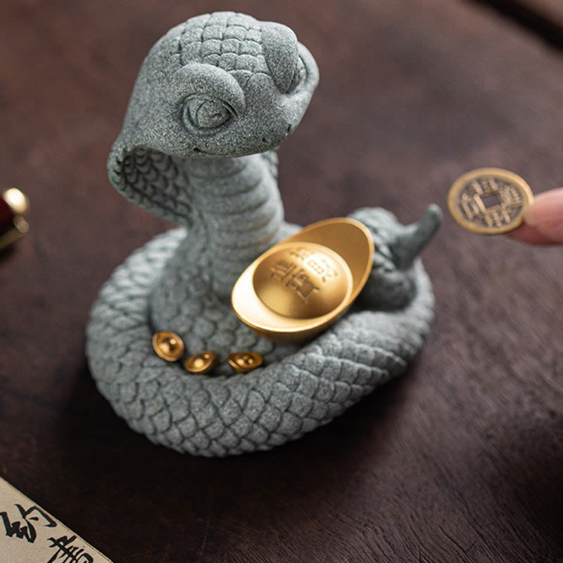 Lingot d'or Serpent Zodiaque chinois Décoration d'intérieur 10x8,7cm
