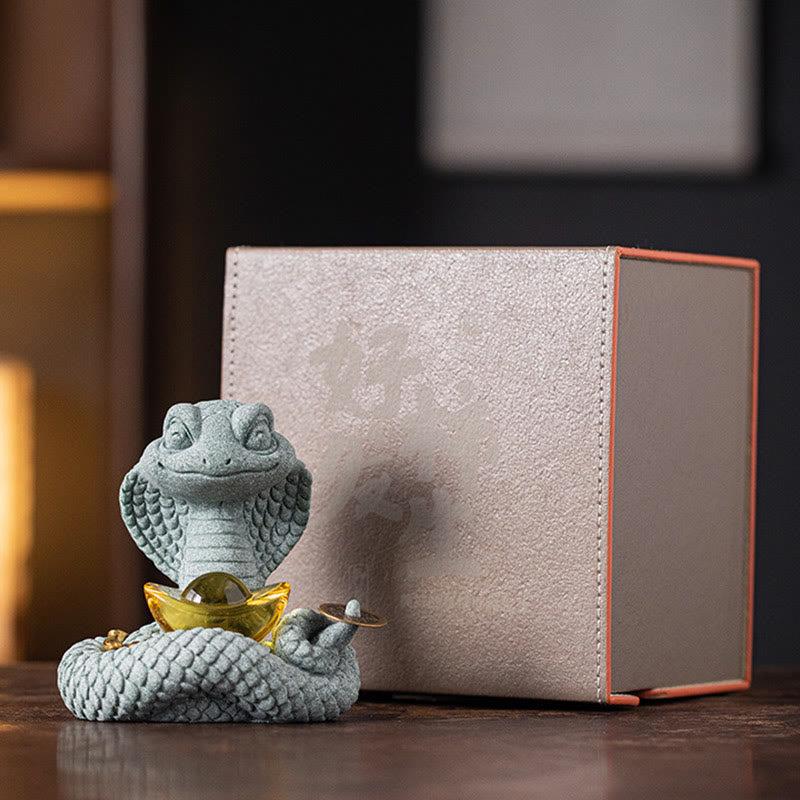 Lingot d'or Serpent Zodiaque chinois Décoration d'intérieur 10x8,7cm