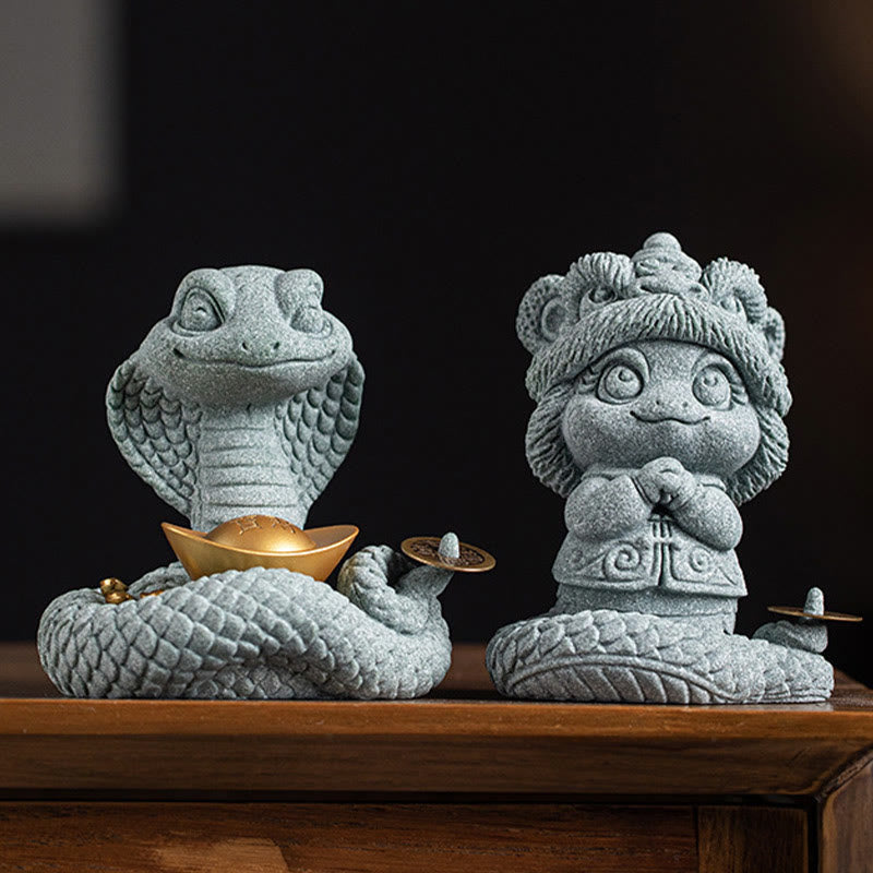 Lingot d'or Serpent Zodiaque chinois Décoration d'intérieur 10x8,7cm