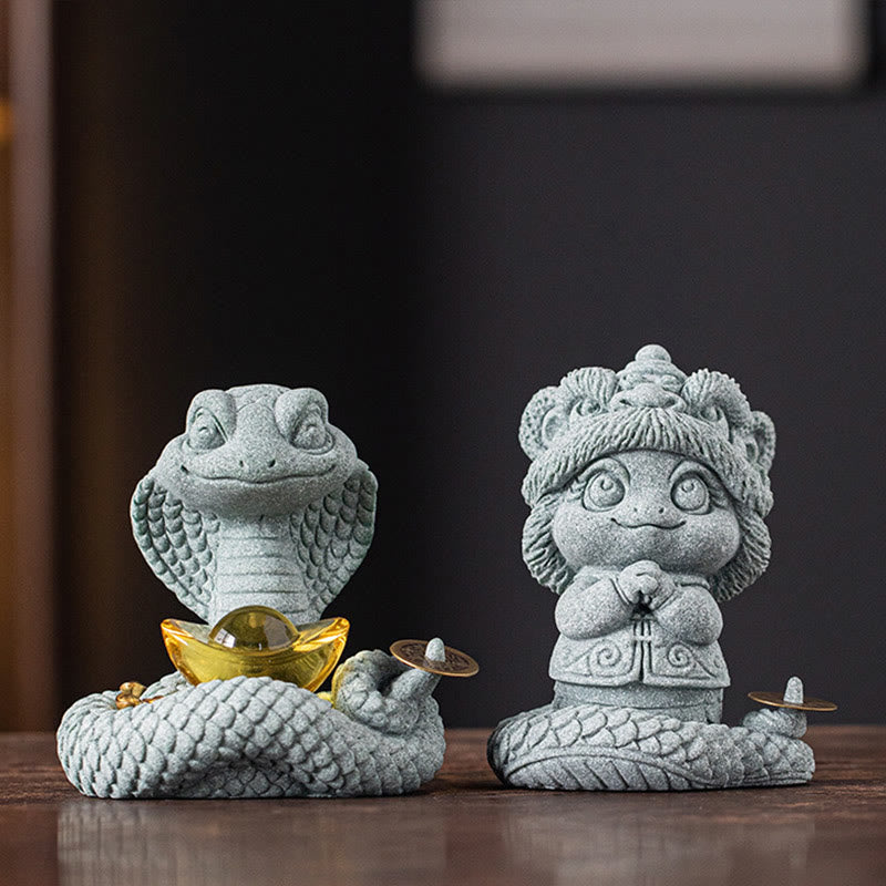 Lingot d'or Serpent Zodiaque chinois Décoration d'intérieur 10x8,7cm
