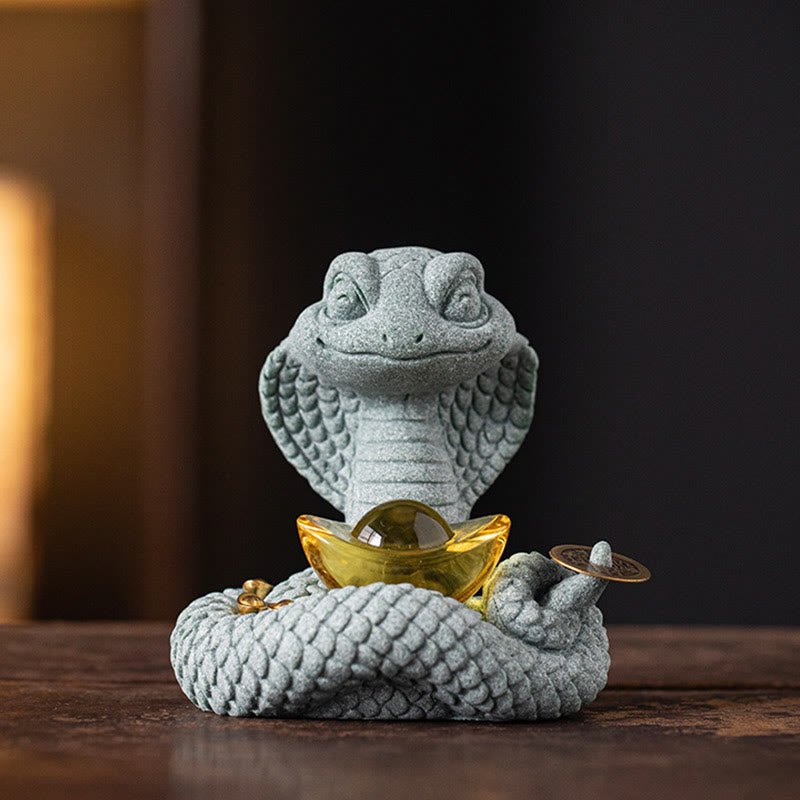 Lingot d'or Serpent Zodiaque chinois Décoration d'intérieur 10x8,7cm