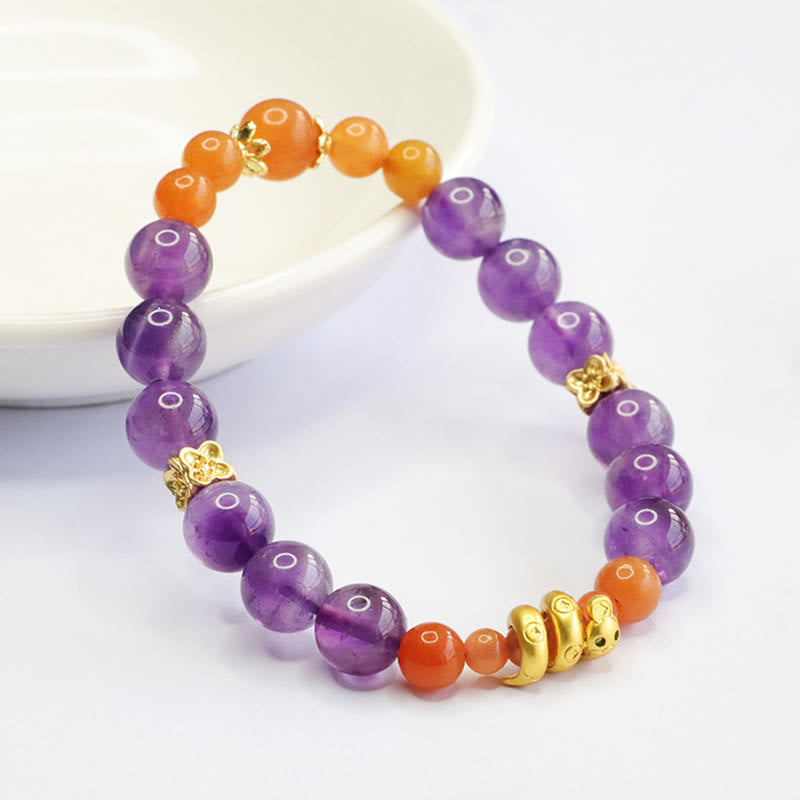 Bracelet en jade et soie dorée améthyste pour l'équilibre