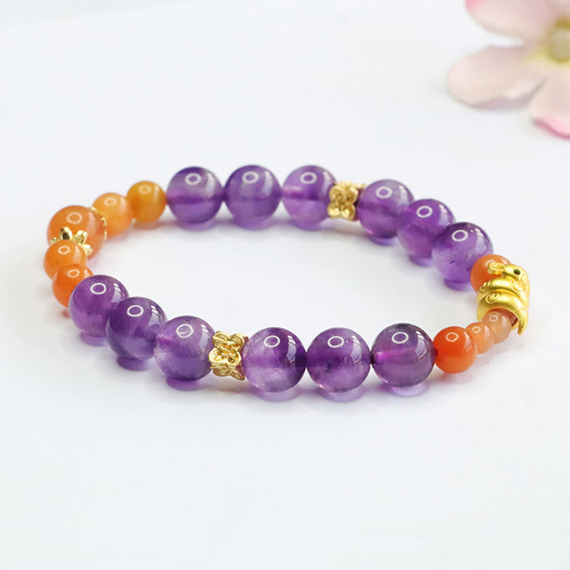 Bracelet en jade et soie dorée améthyste pour l'équilibre