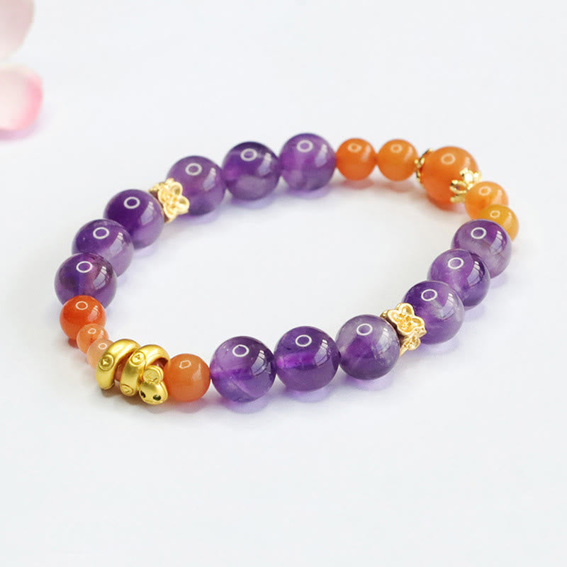 Bracelet en jade et soie dorée améthyste pour l'équilibre