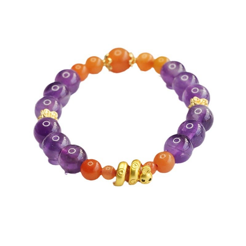 Bracelet en jade et soie dorée améthyste pour l'équilibre