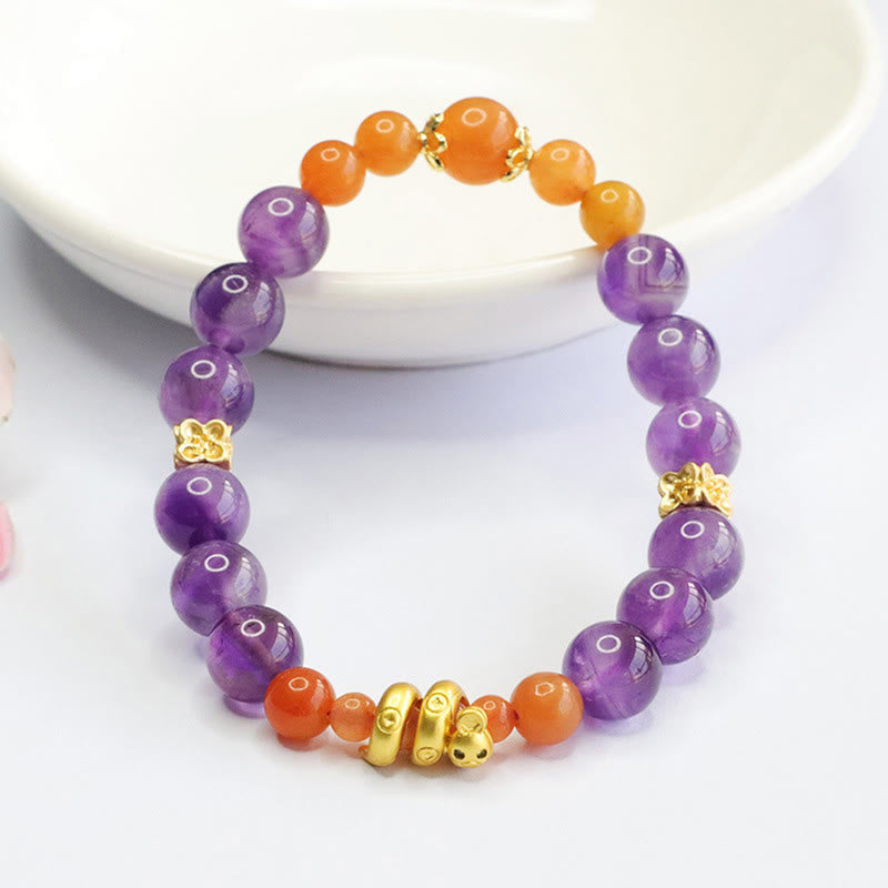 Bracelet en jade et soie dorée améthyste pour l'équilibre