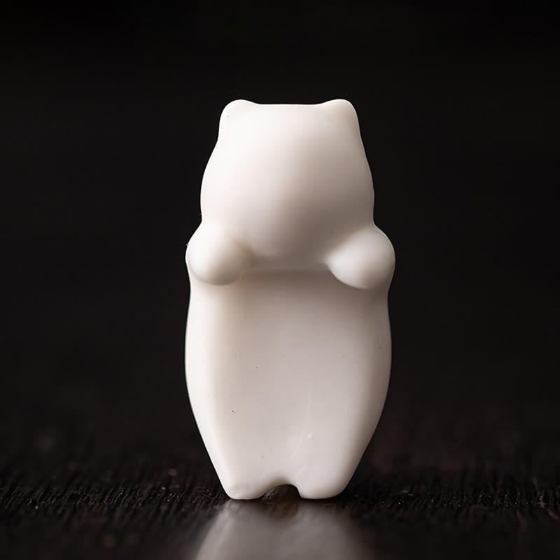 Mini Hanging White Cat Ceramic Tea Pet Figurine