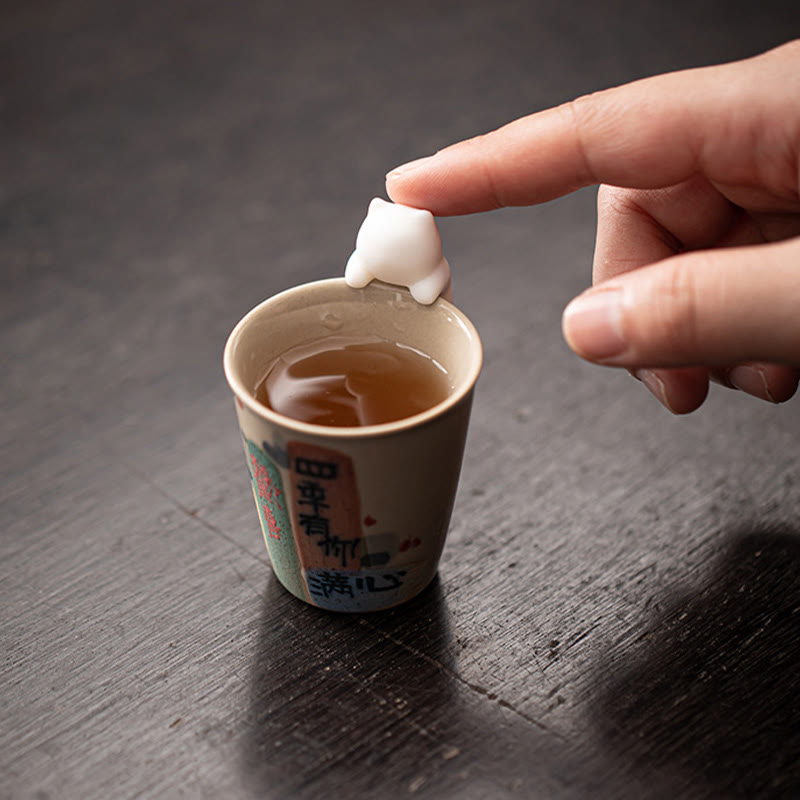 Mini Hanging White Cat Ceramic Tea Pet Figurine