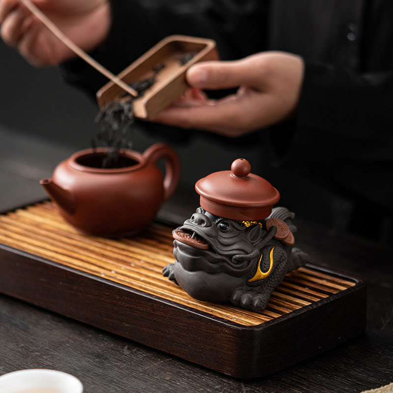 11cm Purple Clay Feng Shui Frog Figurine with Copper Coins