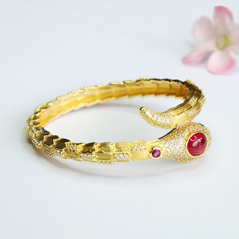 Bracelet Serpent Force en Cuivre avec Rubis pour Protection et Chance