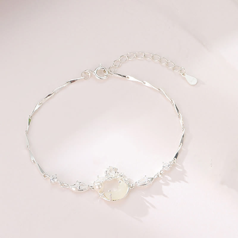 Hetian Jade Sterling Silver Lotus Bracelet 14-18cm Peace Symbol