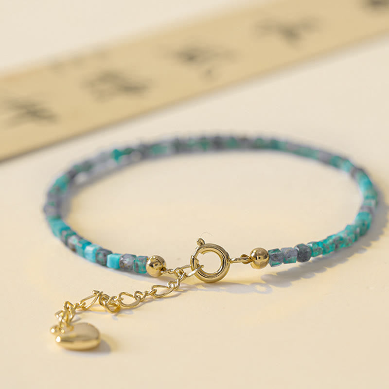 2.5mm Apatite Ultra-thin Beads 14k Gold Plated Copper Heart Motivation Bracelet
