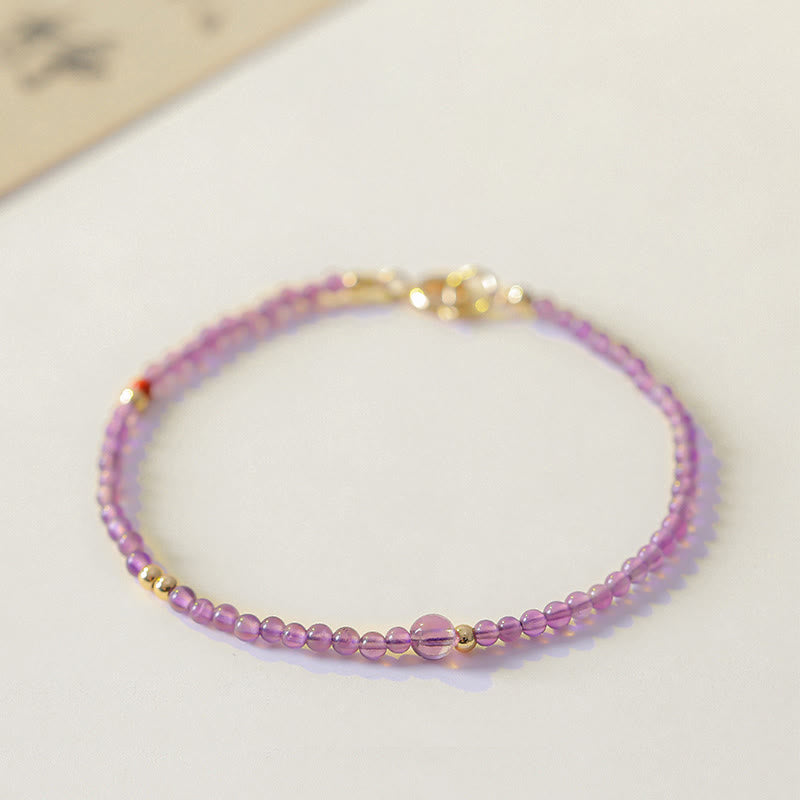 Bracelet de méditation plaqué or 14 carats avec améthyste de 2 mm