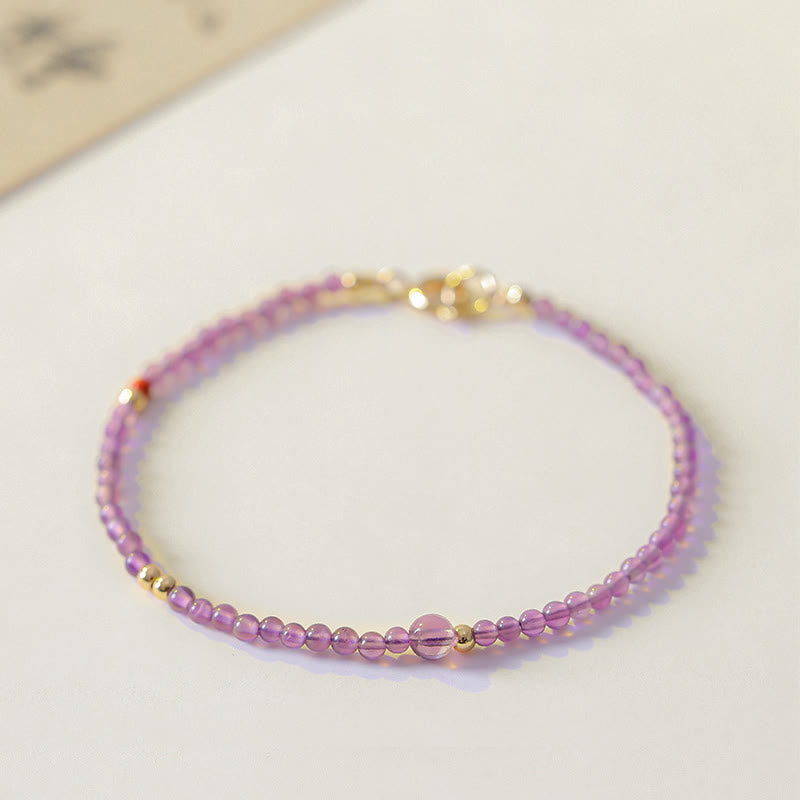 Bracelet de méditation plaqué or 14 carats avec améthyste de 2 mm