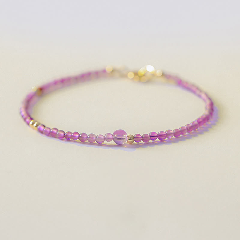 Bracelet de méditation plaqué or 14 carats avec améthyste de 2 mm