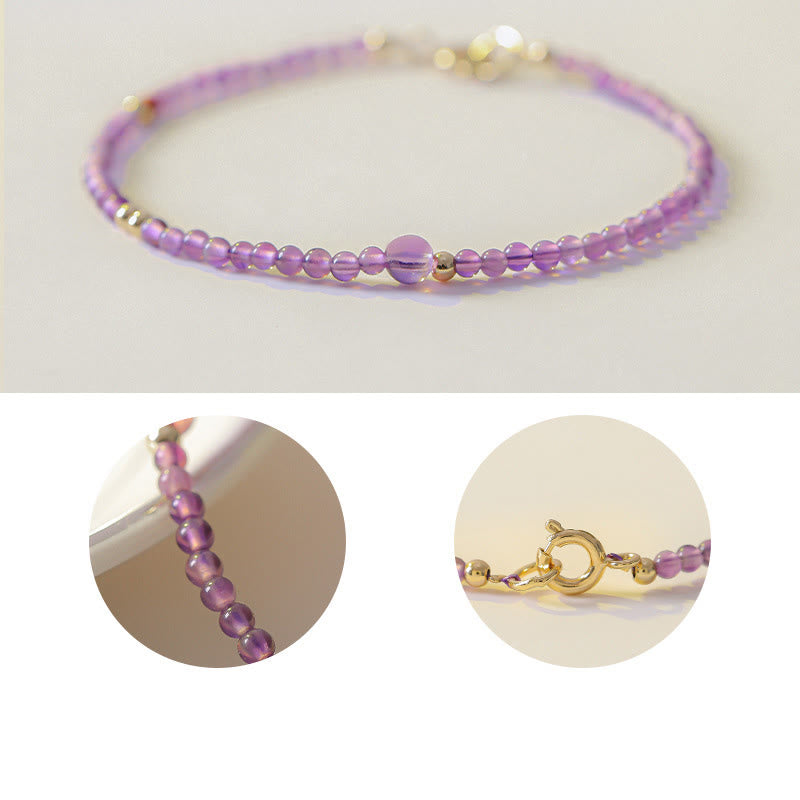 Bracelet de méditation plaqué or 14 carats avec améthyste de 2 mm