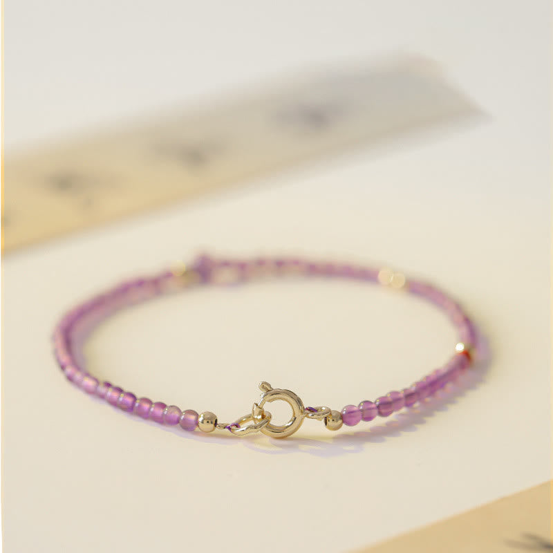 Bracelet de méditation plaqué or 14 carats avec améthyste de 2 mm