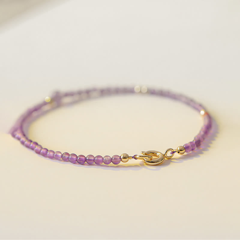 Bracelet de méditation plaqué or 14 carats avec améthyste de 2 mm